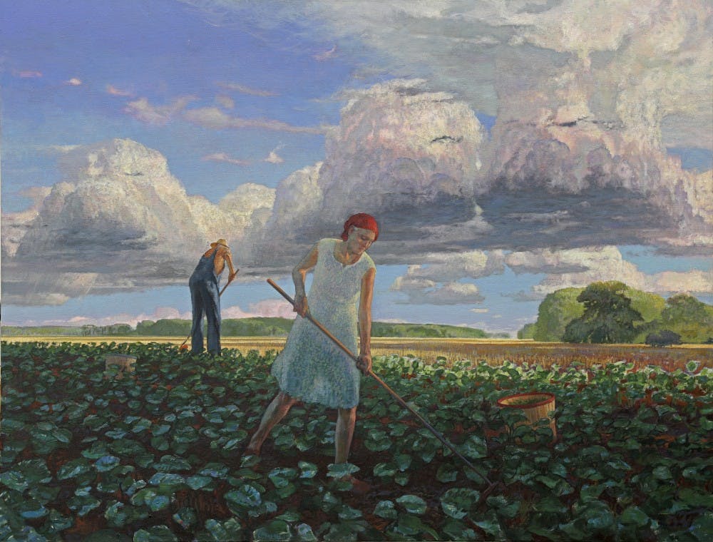 <p>"Cultivating" by Mark Blaney is made with watercolor and oils. The painting will be on display at the Thomas Gallery starting April 6.</p>