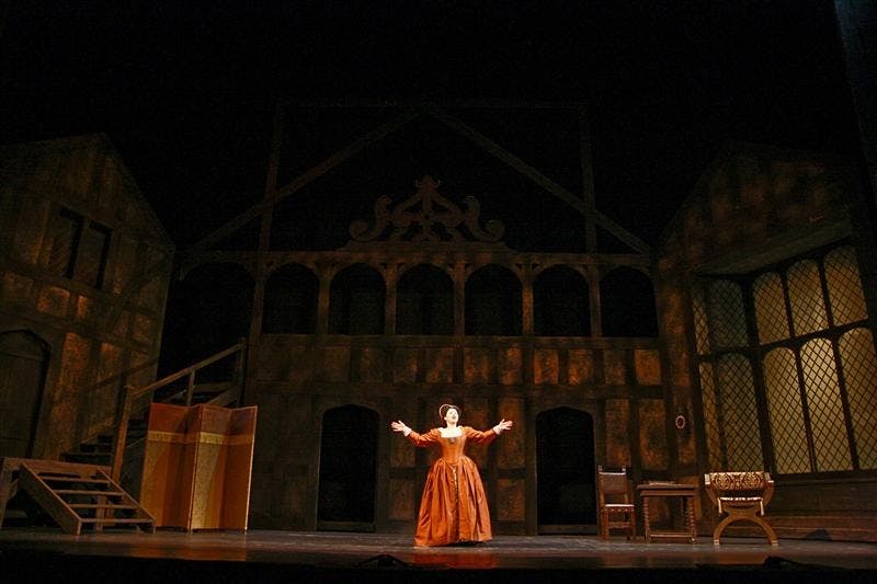 Second year graduate student Jennifer Jakob performs during the "Merry Wives of Windsor" Tuesday evening at the Musical Arts Center. The opera is of William Shakespeare's tale set to music.