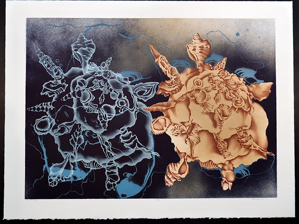 IU printmaking graduate students will welcome guests to the “IU Printmaking: 60 Years of Innovation and Art” opening reception at 5 p.m. Sept. 30, 2022 in the University Collections building on Indiana Avenue﻿. &quot;Shell Universe&quot; by Pam Sutton was created in 1983 and can be found in the exhibition.