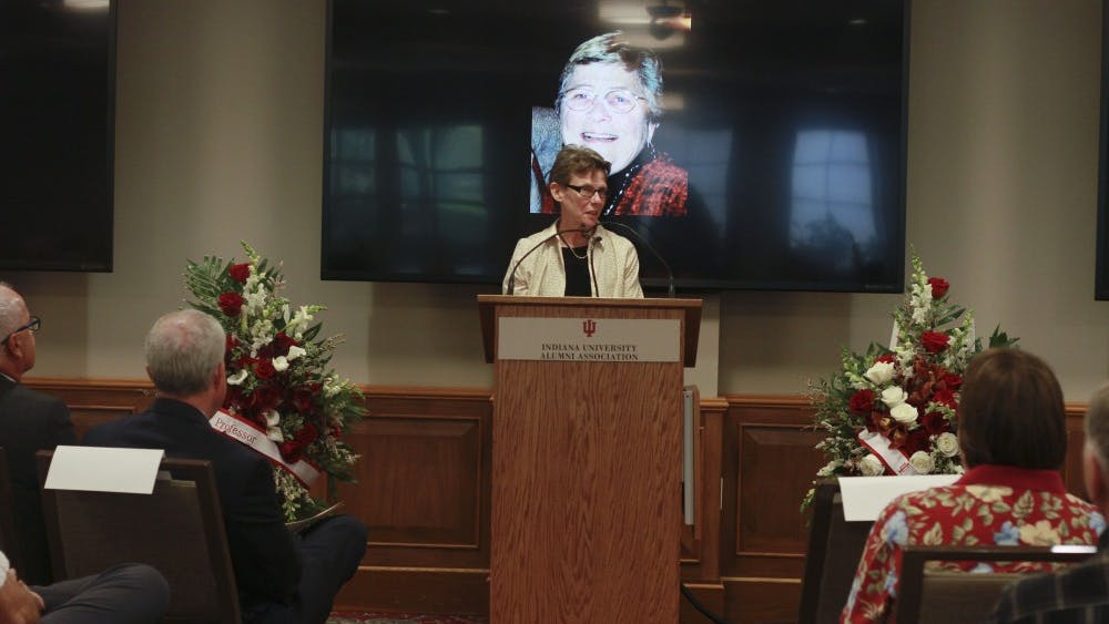 Gayle Hart closes the ceremony of S. Kay Burrus on Oct. 5. Many memories were shared of Burrus’s achievements.