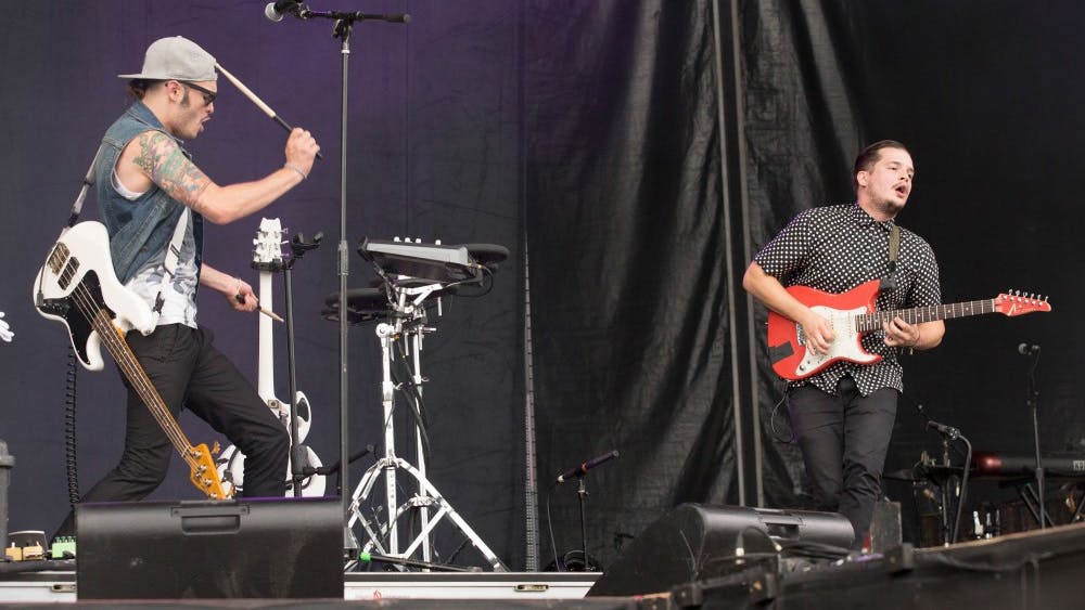 Jordan Kelley, left, and Jason Huber, right, of the band Cherub perform live at Budweiser Made in America Festival on Aug. 30, 2014 in downtown Philadelphia, Pa.&nbsp;