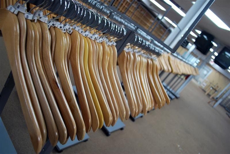 Hangers hang empty at Steve and Barry's retailer store on Kirkwood Avenue Monday morning. This shop, along with other Steve and Barry's continue to liquidate their merchandise due to the recent bankruptcy of the Steve and Barry's Corporation. 