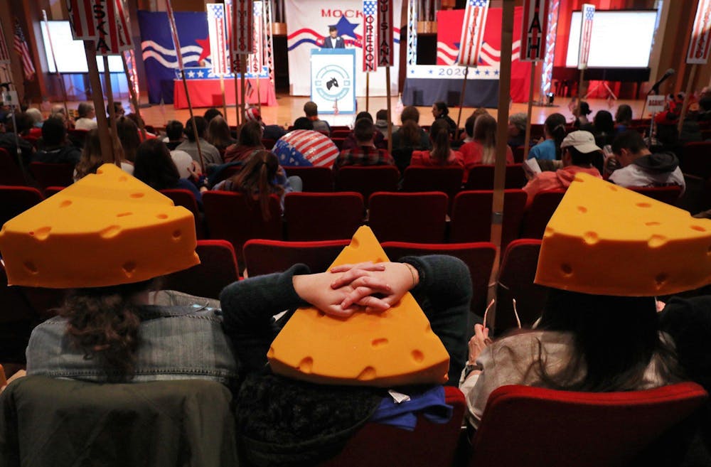 <p>Delegates from Wisconsin listen Feb. 22 as the nomination process continues at Ohio Wesleyan University&#x27;s Mock Presidential Convention.</p>
