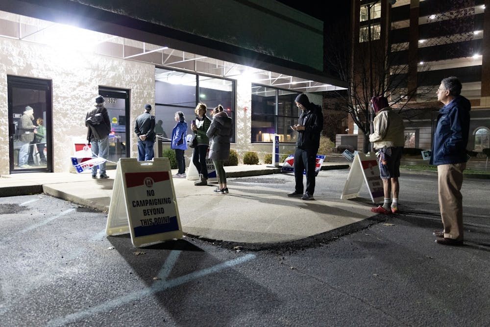 <p>Monroe County residents wait outside to vote before the polls open at 6 a.m. Nov. 8, 2022, at Election Operations at 302 S. Walnut St. Election results will cause changes in the school district, government and other sectors.</p>