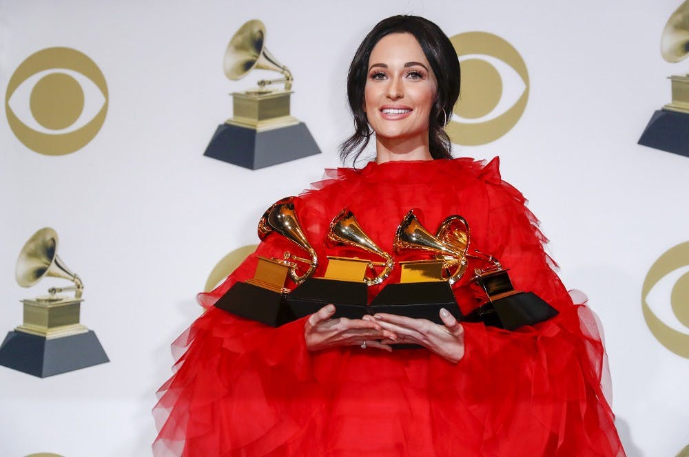 <p>Kacey Musgraves stands backstage Feb. 10 during the 61st Grammy Awards at the Staples Center in Los Angeles.</p>