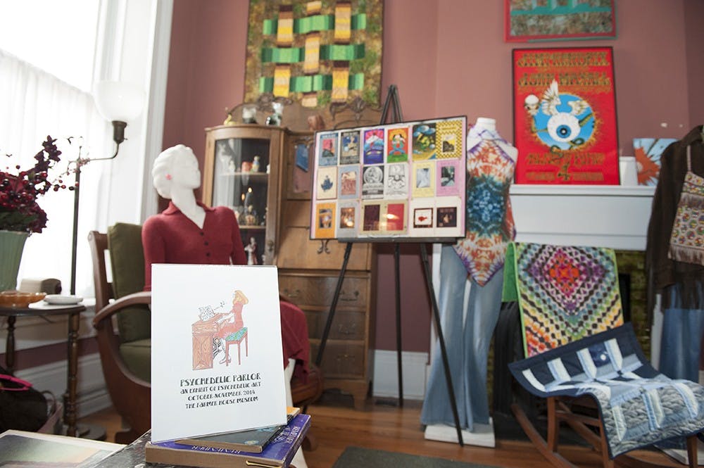Postcards, quilts and fashion from the 60s on display at The Psychedelic Parlor installation. The display will run from Oct. 3 to Nov.14 at the Farmer House Museum.