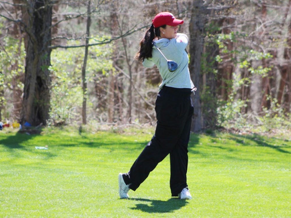 Then-senior, now IU alumna Ana Sanjuan tees off during the first round of the April 2017 IU Invitational at IU Golf Course. ﻿In its first tournament of the season, junior Priscilla Schmid led the IU women’s golf team to a seventh-place finish out of 15 schools in Albuquerque, New Mexico on Tuesday afternoon.