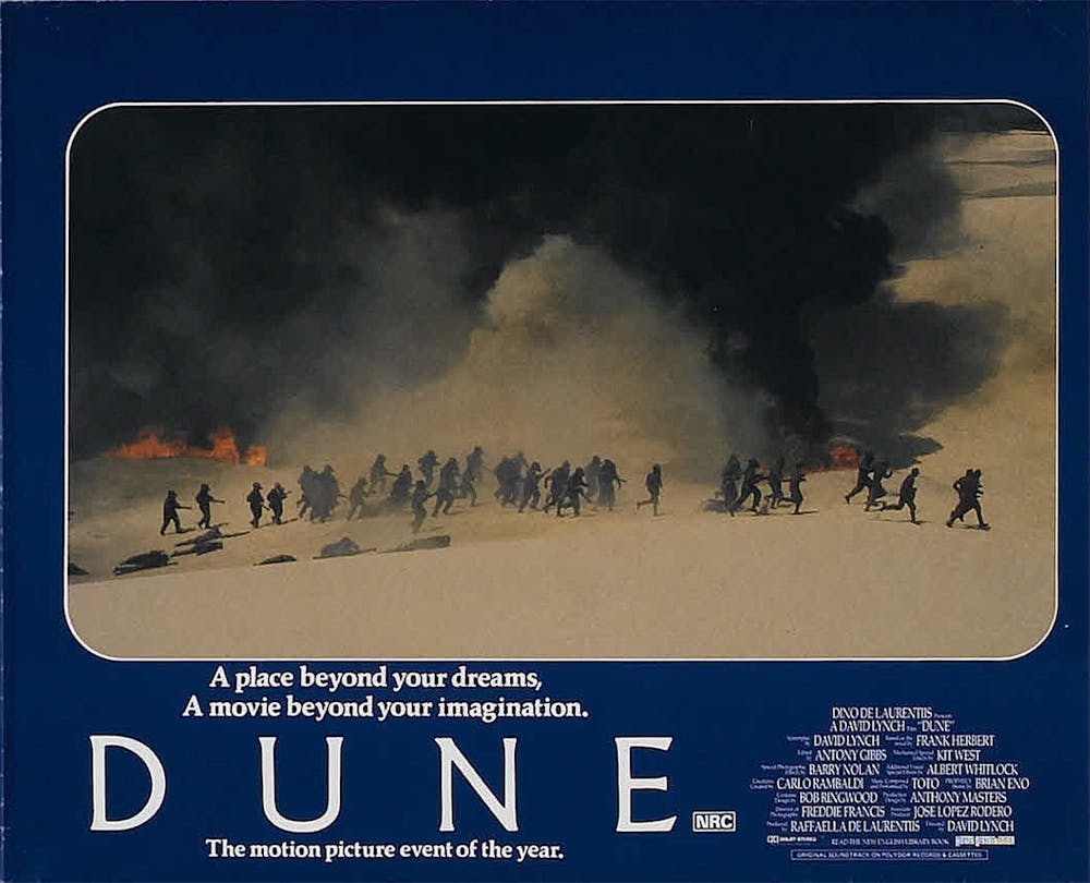 <p>A lobby card for the original &quot;Dune&quot; movie from 1984 is shown.</p>
