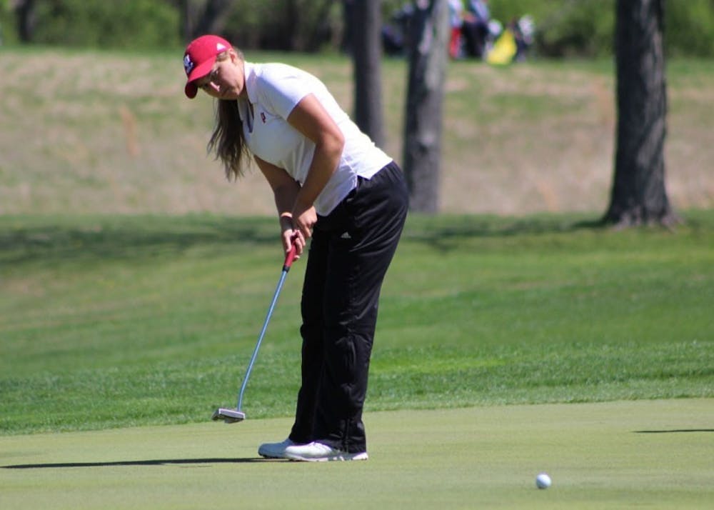 Then-sophomore, now-senior Erin Harper putts during the first round of the IU Invitational on April 8, 2017, at the IU Golf Course. Harper finished the 2018 Mary Fossum Invitational tied for sixth place.&nbsp;