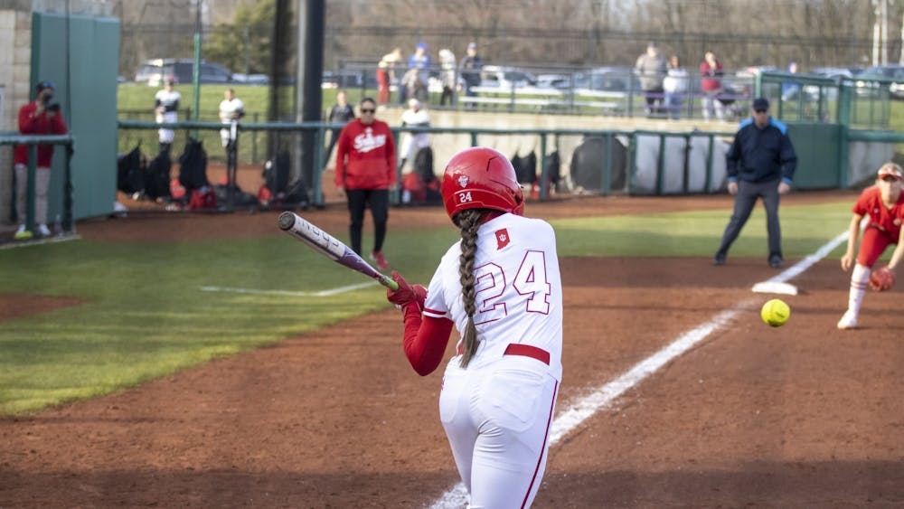 Sophomore Kinsey Mitchell hits a pitch in a game against Wisconsin on March 5, 2023, at Andy Mohr Field.