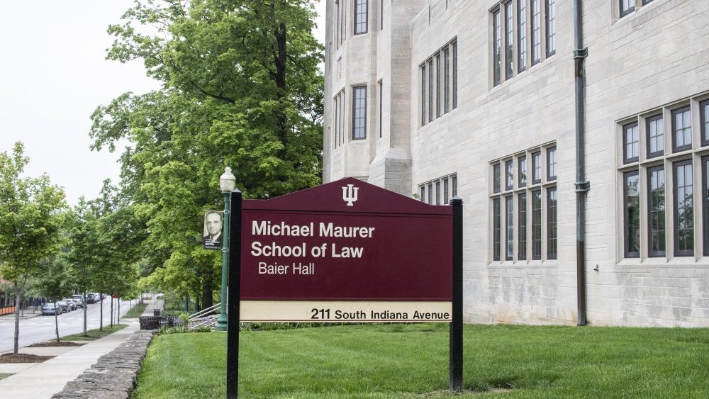 Lowell E. Baier Hall contains the Maurer School of Law and is located on Indiana Avenue.