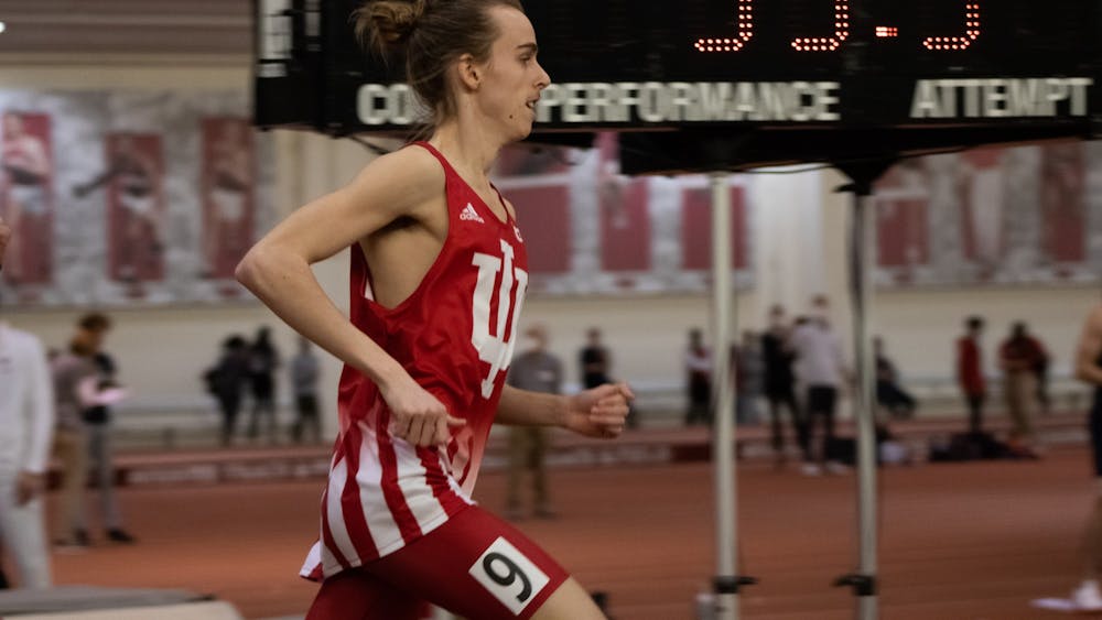 Freshman Camden Marshall finishes fourth in the men&#x27;s mile at the Indiana University Relays on Jan. 29, 2022, at the Harry Gladstein Fieldhouse. Marshall earned a bronze medal for a third-place finish in the 800-meters at the Raleigh Relays this weekend.