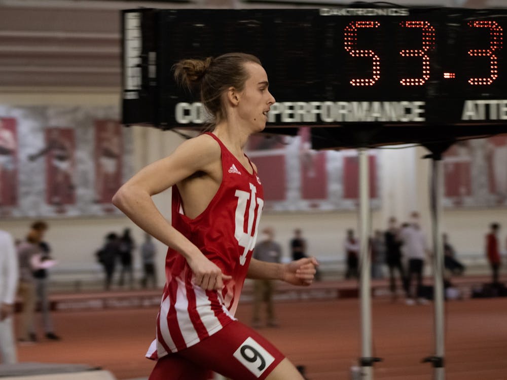 Freshman Camden Marshall finishes fourth in the men&#x27;s mile at the Indiana University Relays on Jan. 29, 2022, at the Harry Gladstein Fieldhouse. Marshall earned a bronze medal for a third-place finish in the 800-meters at the Raleigh Relays this weekend.