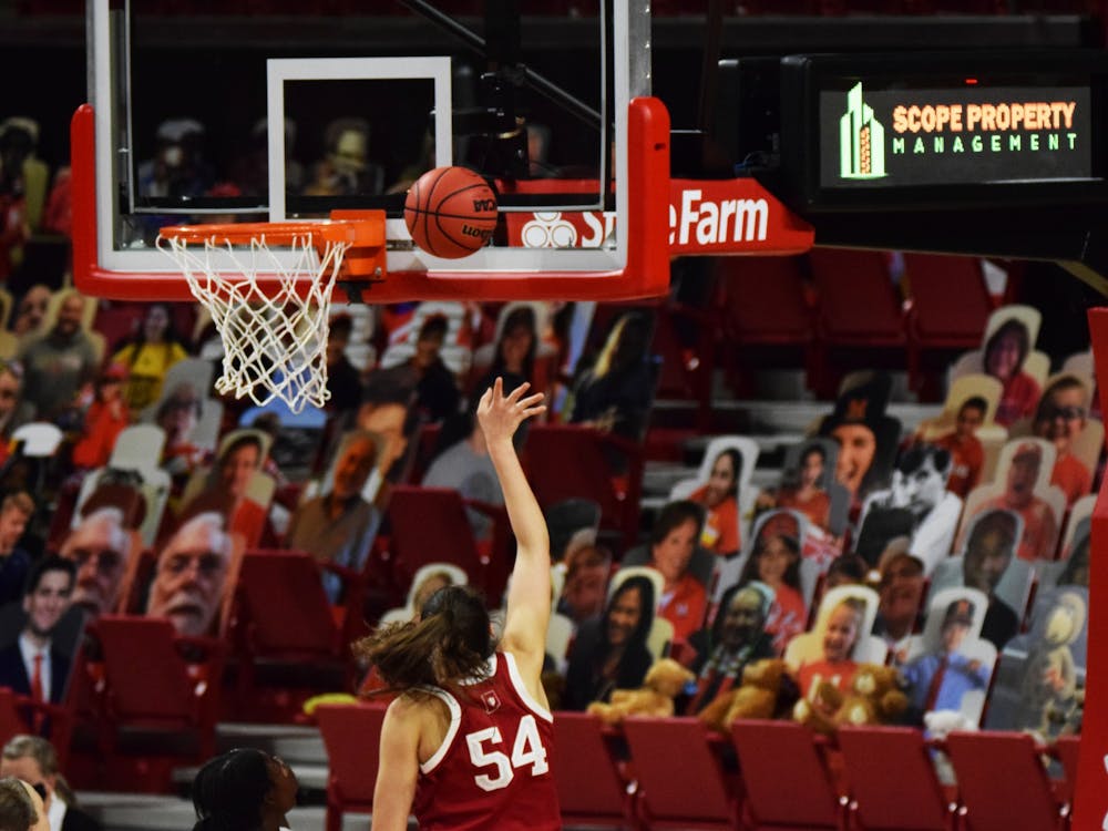 Sophomore forward Mackenzie Holmes shoots a layup Jan. 4 at Xfinity Center in College Park, Maryland. Holmes scored 18 points against Maryland. 