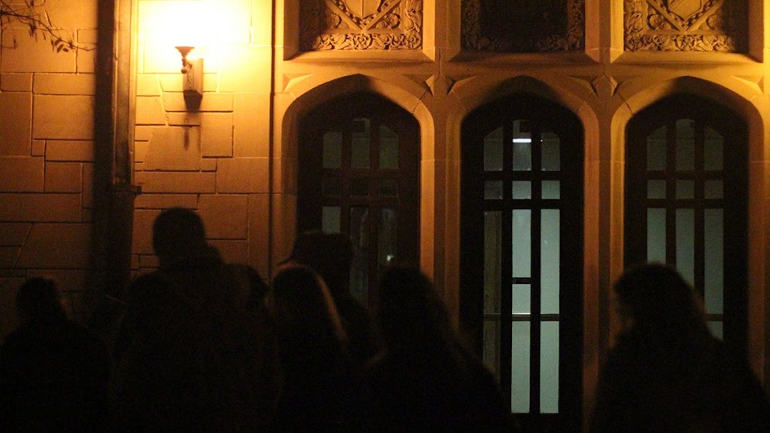 The ghost walk began at around 8 p.m. Tuesday night. About 50 people trekked around campus for the tour.