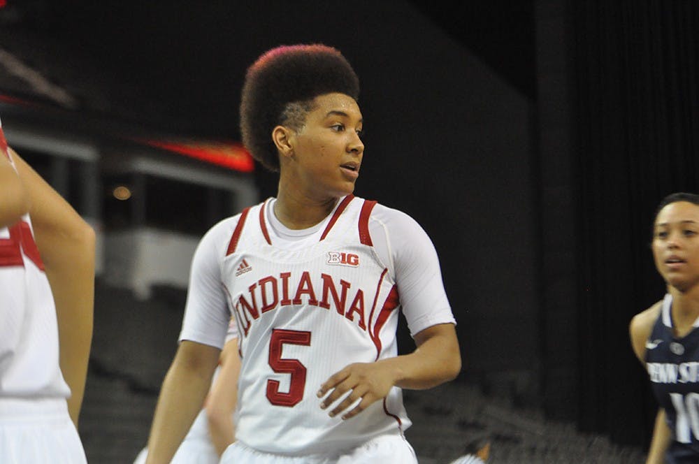 Larryn Brooks prepares for the start of play during Indiana's game against Penn State on Wednesday. IU won 68-63 and will face Rutgers today.