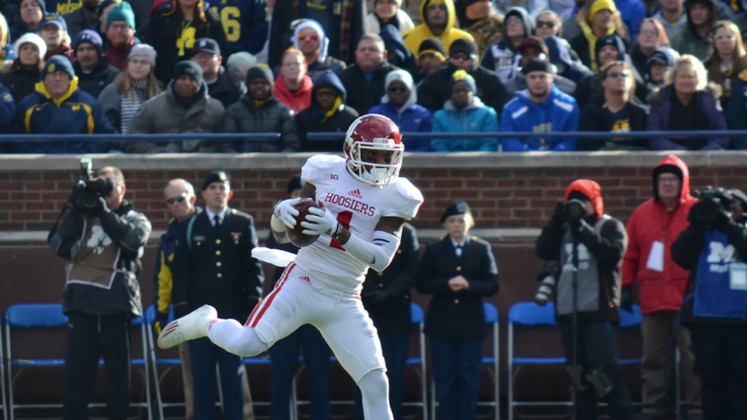 Senior wide receiver Shane Wynn catches a pass during the game against Michigan on Nov. 1 at Michigan Stadium.