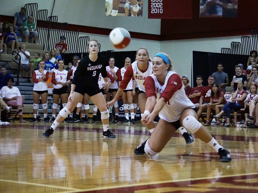 Then-sophomore Kendall Beerman dives to return the ball in a game against Florida Gulf Coast University on Sept. 16, 2017, at University Gym. Beerman has suffered two torn ACLs in her playing career.