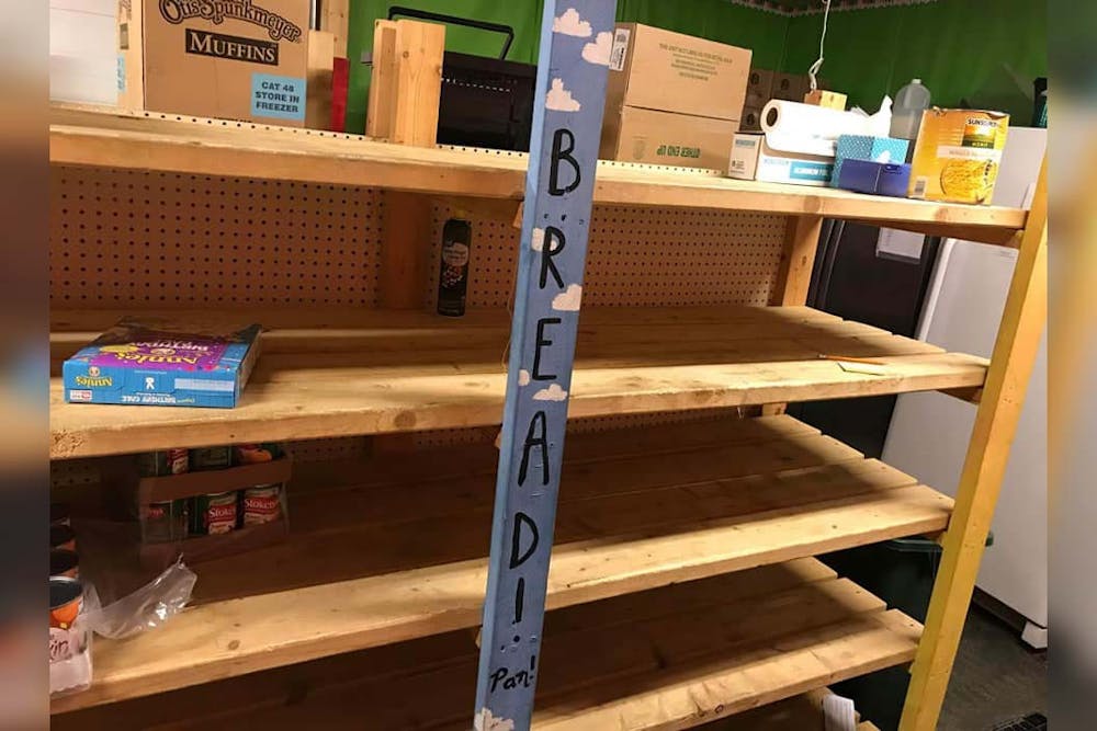 <p>The empty shelves of Pantry 279 located in Ellettsville are pictured. Pantry 279 recently closed its facility on Feb. 19 for regular services and delivery due to supply issues.</p>