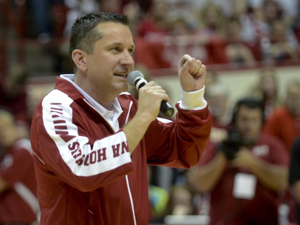 New women's basketball head coach Curt Miller speaks during Hoosier Hysteria on March 28, 2012, at Assmeby Hall.