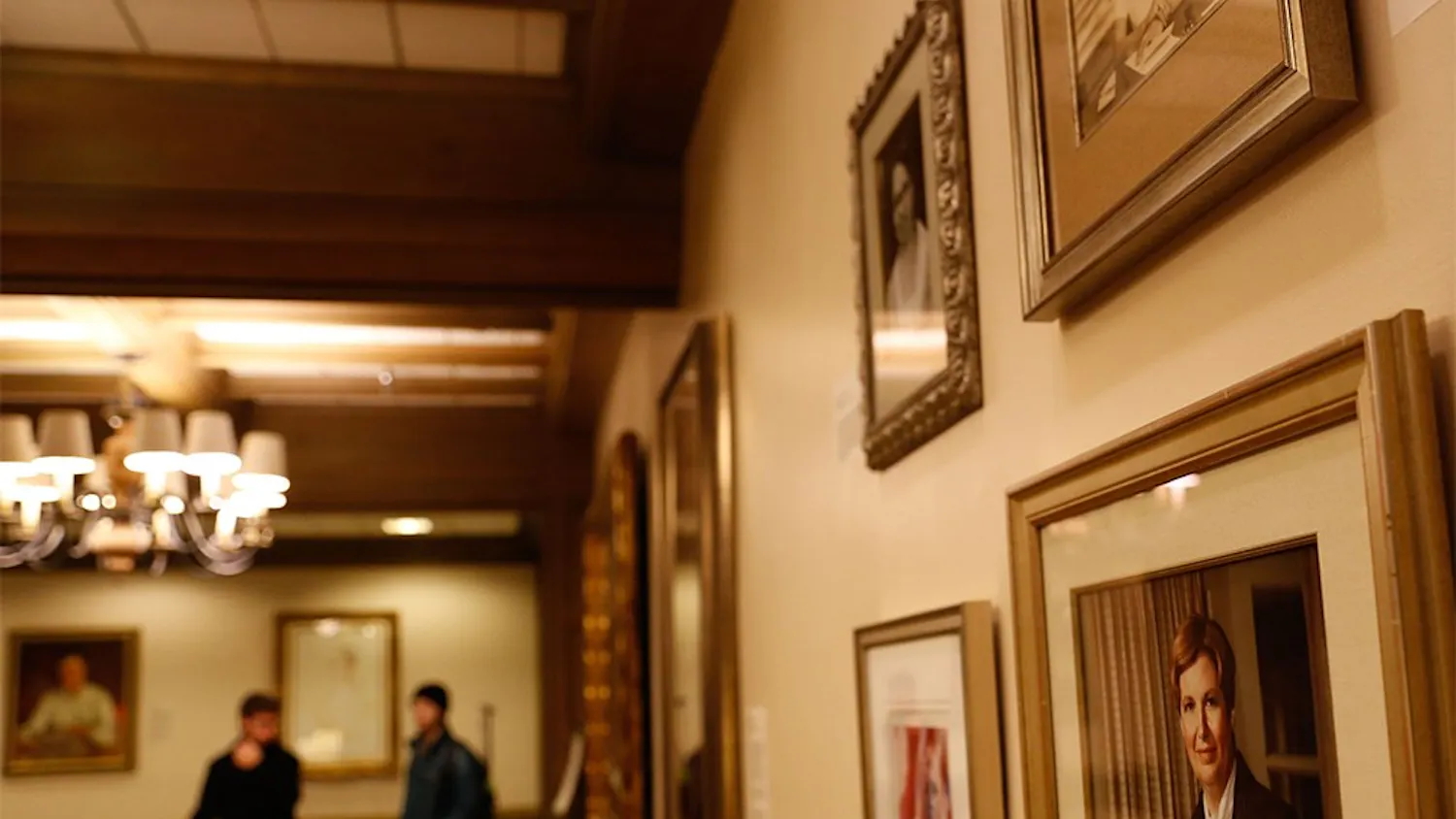 Portraits of women dedicated to IU are displayed Tuesday at lounge inside of the IMU.