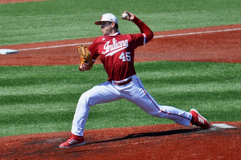 Senior pitcher Caleb Baragar on the mound on Saturday against Purdue. Baragar threw 7 strikeouts to help IU win 3-2.
