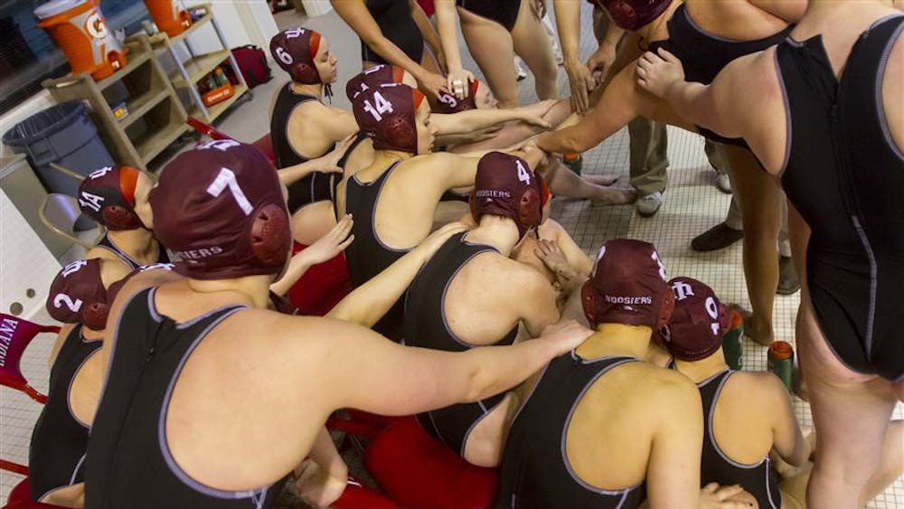 The women's water polo team prepares to play Long Beach State on Feb 23 at the Counsilman-Billingsly Aquatic Center