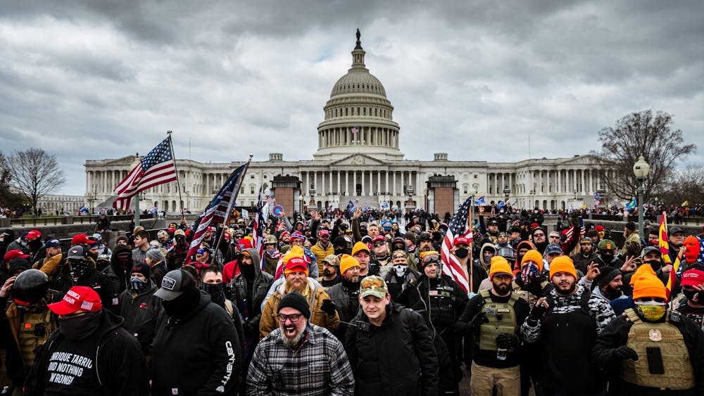 A mob of supporters of outgoing president Donald Trump congregate outside of the U.S. Capitol Building on Jan. 6 in Washington, D.C. 