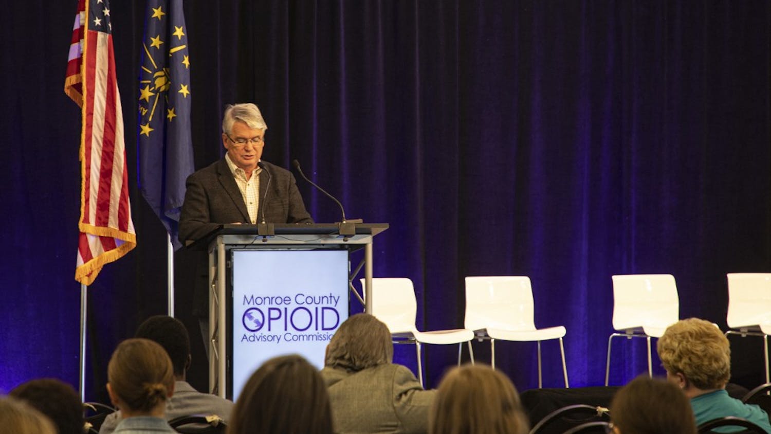 Bloomington Mayor John Hamilton speaks at the Monroe County Opioid Summit on Sept. 24 at Monroe County Convention Center. The Opioid Summit was organized by the Monroe County Opioid Advisory Commission in Bloomington, Indiana.