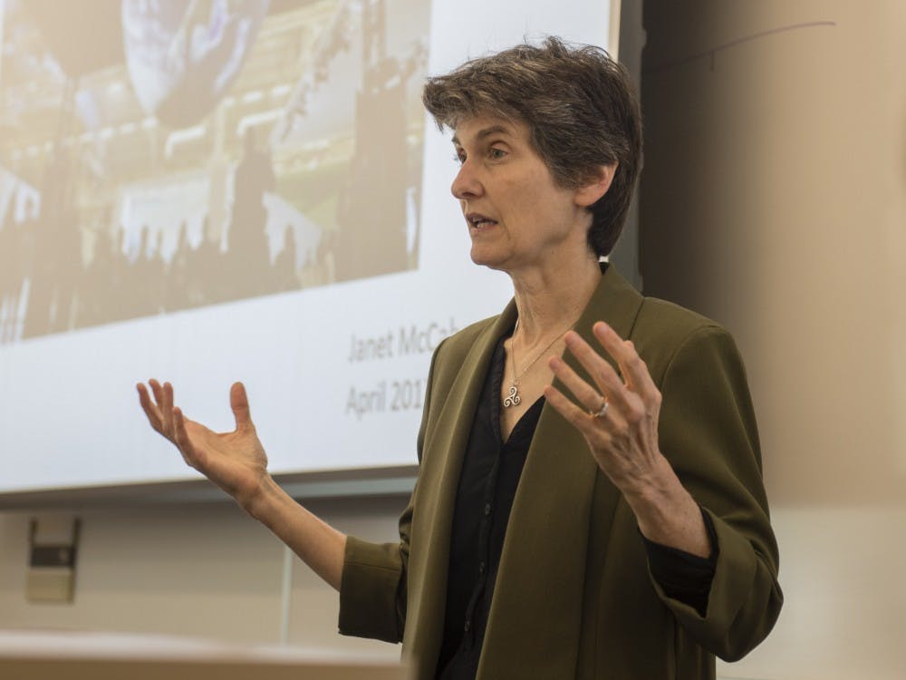 Janet McCabe speak during her lecture “Air Quality and the Trump Administration” Monday evening at SPEA. McCabe was EPA Air and Radiation Administrator for President Obama. 