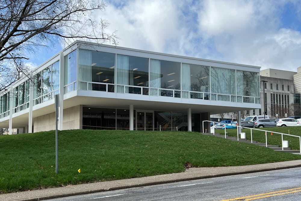 <p>The Mies van der Rohe Building is seen April 6, 2022. The building has a storied history at the university and is featured in the &quot;Mies in Indiana&quot; display in the Grunwald Gallery of Art.</p>