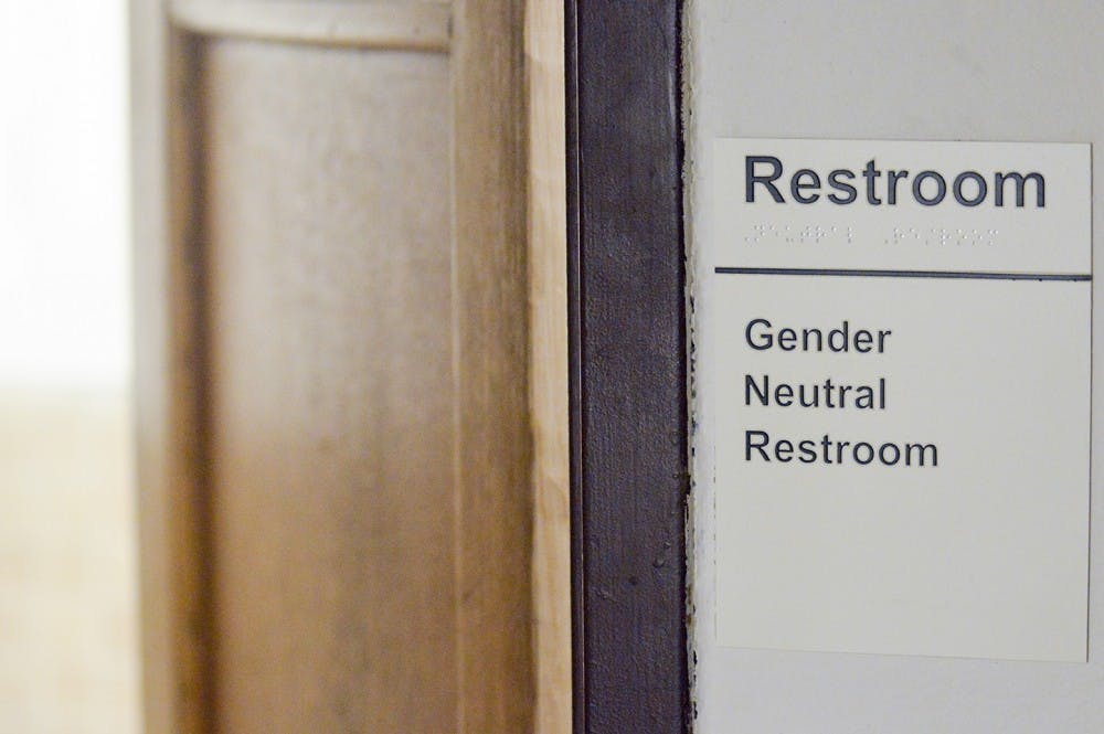 This is one of the many gender neutral bathrooms located throughout Collins Living Learning Center’s Edmondson Hall. Other gender neutral bathrooms scattered throughout the main building include one on the first floor near the center desk and another on the lower level between the Edmondson Dining Hall and Cheshire Café.