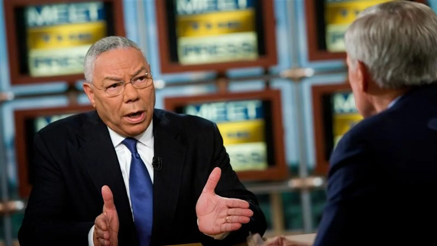 This photo provided by NBC, shows former Secretary of State Gen. Colin Powell speaking during a taping of "Meet the Press" on Sunday at NBC in Washington. Powell, a Republican who was President Bush's first secretary of state, endorsed Democrat Barack Obama for president Sunday, and criticized the tone of Republican John McCain's campaign.
