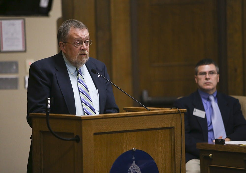 Bill Williams, director of Monroe County Highway Department, speaks at the public hearing of Fullerton Pike Corridor Improvements.