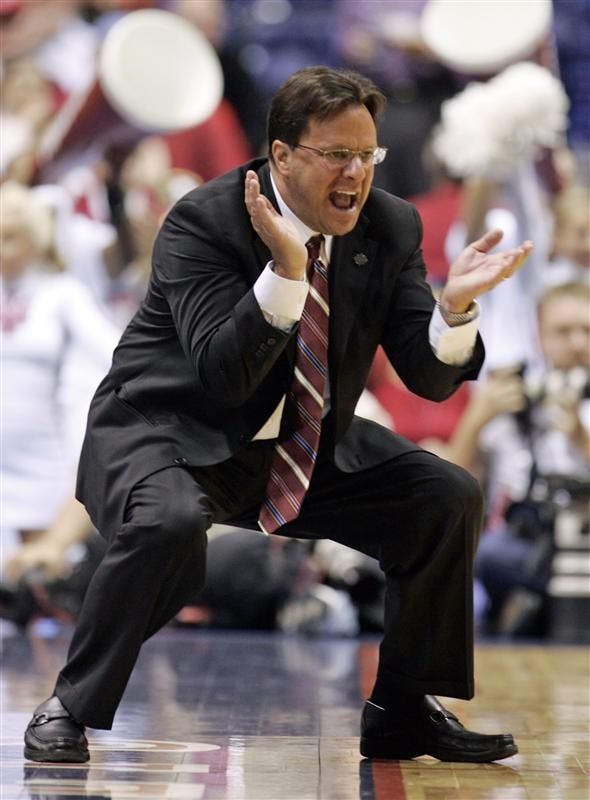 IU coach Tom Crean shouts instructions to his team during the second half of the Hoosiers' game against Gonzaga on Saturday in Indianapolis at Lucas Oil Stadium. Gonzaga won 70-54.
