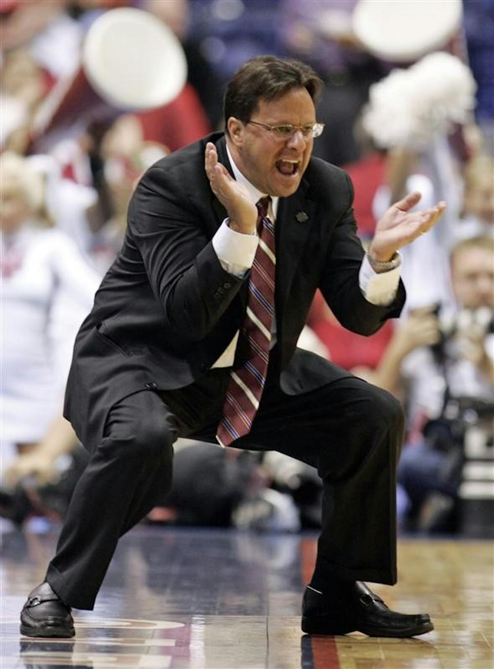 IU coach Tom Crean shouts instructions to his team during the second half of the Hoosiers' game against Gonzaga on Saturday in Indianapolis at Lucas Oil Stadium. Gonzaga won 70-54.