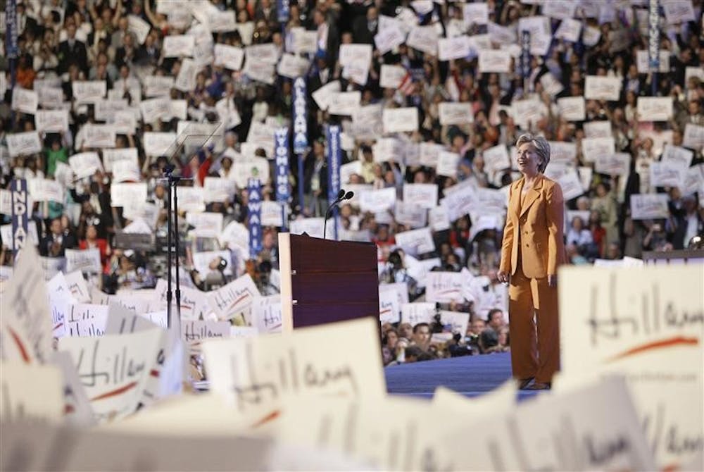 Sen. Hillary Rodham Clinton, D-N.Y., looks to the crowd before addressing the Democratic National Convention on Tuesday in Denver. Clinton narrowly defeated Sen. Barack Obama, D-Ill., in Indiana's Democratic primary on May 6.