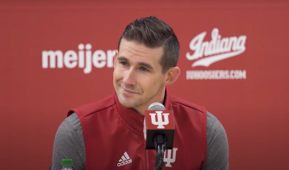 <p>New Indiana football offensive coordinator Walt Bell speaks at his introductory press conference on Dec. 12, 2021. IU won the first game of the season at home against Illinois on Friday in Memorial Stadium.</p>