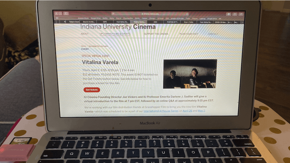 A laptop displaying information for the film &quot;Vitalina Varela&quot; is pictured. IU Cinema is now streaming many films in response to the coronavirus pandemic. 