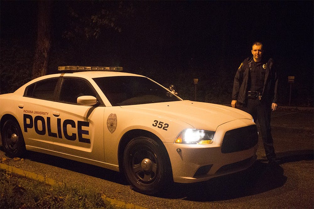 IU Police Department Officer Kyle Moulden was one of the officers to patrol campus during Halloween, one of the busiest nights of the year for the department. During his shift, Moulden did routine stops as well as transporting one man to the Monroe County Jail and an assault in Wright Residence Center.