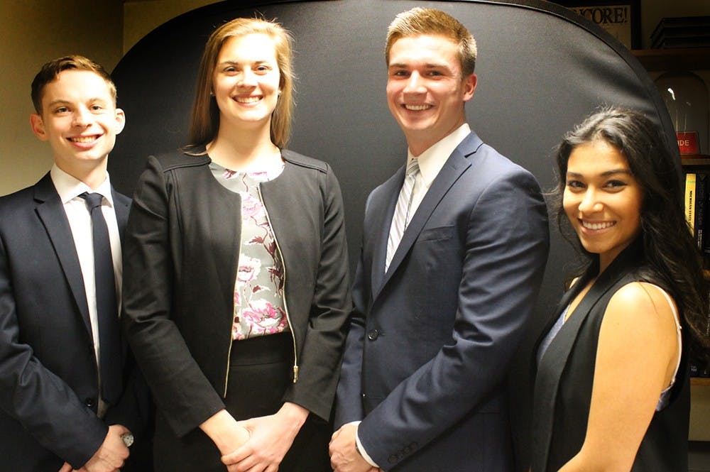Ty Nocita (left), Anne Tinder, Wes Cuprill and Tatiana Padilla make up the INtouch for IUSA ticket. The IUSA elections will be on April 8 and 9.