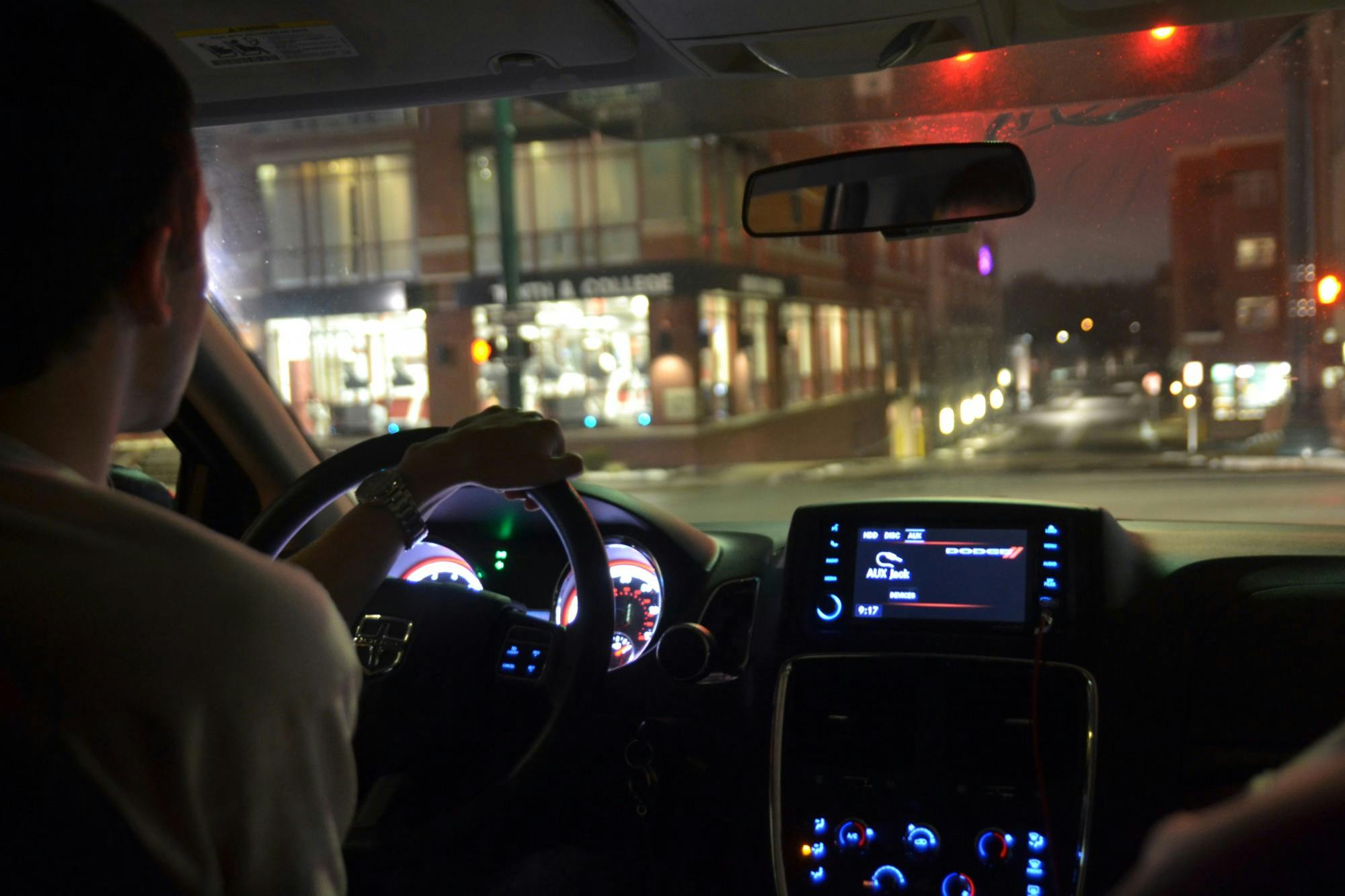 Then-senior Tanner Smith drives Jan. 16 for the then-IU Safety Escort service through downtown Bloomington. The ride service has been rebranded as IU Ride.