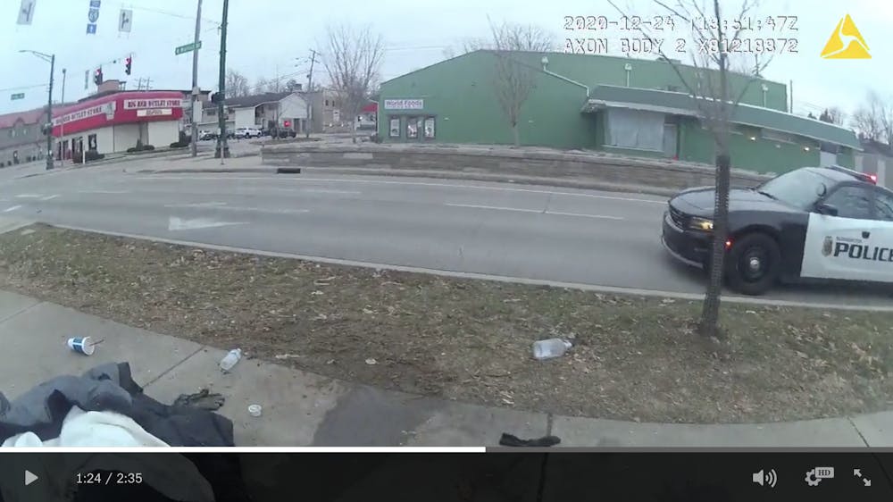 <p>A still from Bloomington Police Department body camera footage is pictured. Bloomington resident JT Vanderburg died from causes including hypothermia Dec. 24, 2020.</p>