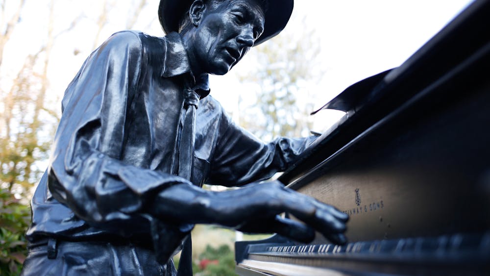 The Hoagy Carmichael statue at IU Bloomington is pictured. In 1920, Carmichael enrolled in Indiana University Bloomington and graduated in 1926 with a Bachelor of Law degree.