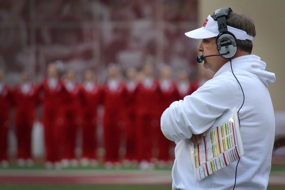 Head coach Kevin Wilson watches from the sidelines as IU loses to Penn State, 13-7, on Saturday at Memorial Stadium.