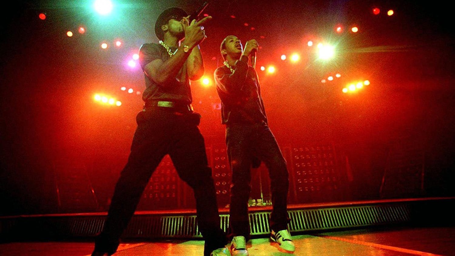 Amid fog and brightly colored lights Darryl 'D.M.C' McDaniels and Joseph 'Run' Simmons perform for a crowd at Reunion Arena in Dallas, Texas. McDaniels will perform a 21-plus show at 10 p.m. on Friday at Kilroy's Dunnkirk.