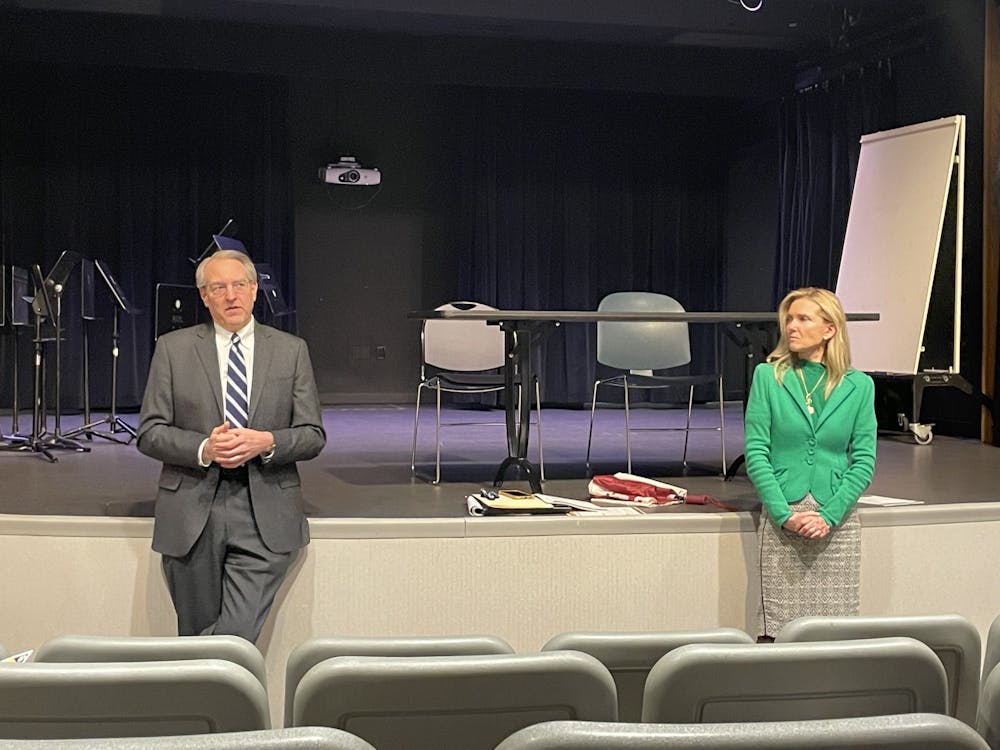 <p>Rep. Matt Pierce, D-District 61, and Sen. Shelli Yoder, D-District 40, speak at a town hall on March 9, 2023, hosted at the Monroe County Public Library. Pierce and Yoder answered questions about the second half of the legislative session. </p>
