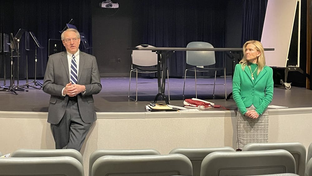 Rep. Matt Pierce, D-District 61, and Sen. Shelli Yoder, D-District 40, speak at a town hall on March 9, 2023, hosted at the Monroe County Public Library. Pierce and Yoder answered questions about the second half of the legislative session. 