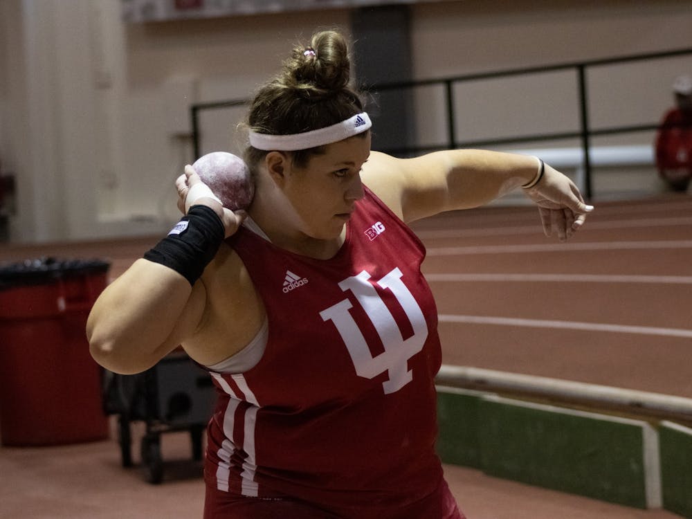 Senior Maddy Pollard competes in the shot put event at the Hoosier Hills meet Feb. 11, 2022, at Harry Gladstein Fieldhouse. Pollard and sophomore Jaden Ulrich competed in the Toyota USATF Outdoor Championships in Eugene, Oregon, over the weekend.