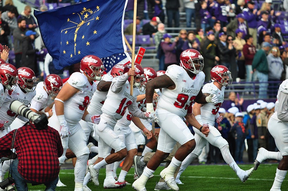 IU takes runs out at Ryan Field on Saturday before their game against Northwestern. Indiana lost 24-14.